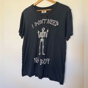 UNIF Distressed Charcoal Graphic Tee with Skeleton Design